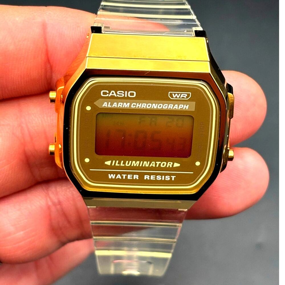 LWS Golden Hour Casio A168XE Vintage Collection Clear Strap Digital 
Mod Watch - Picture 17 of 17